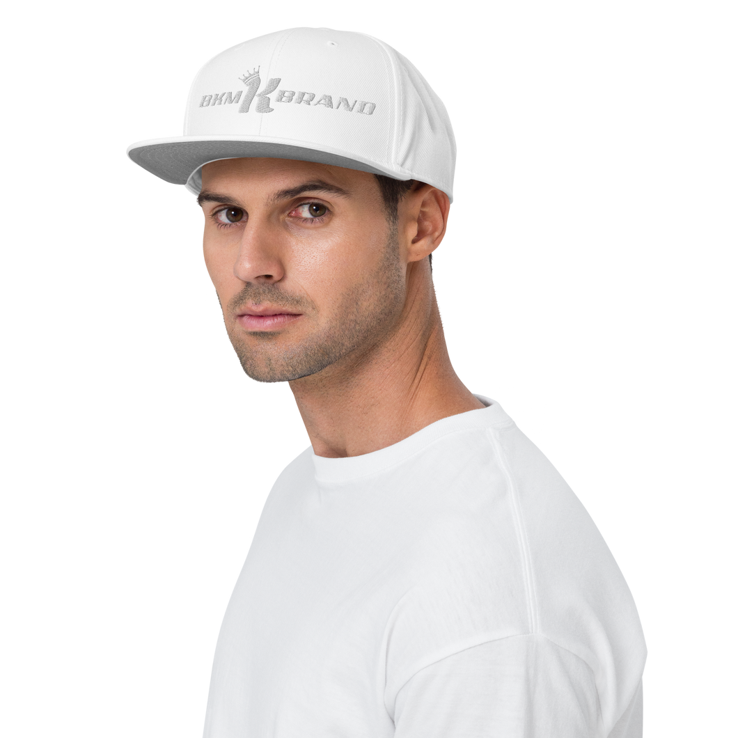 BKM White on White Snapback Hat